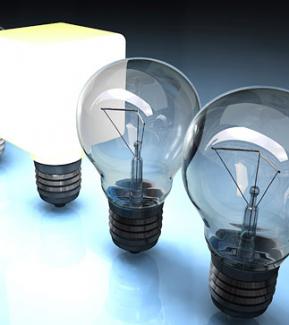 3 light bulbs, one modern